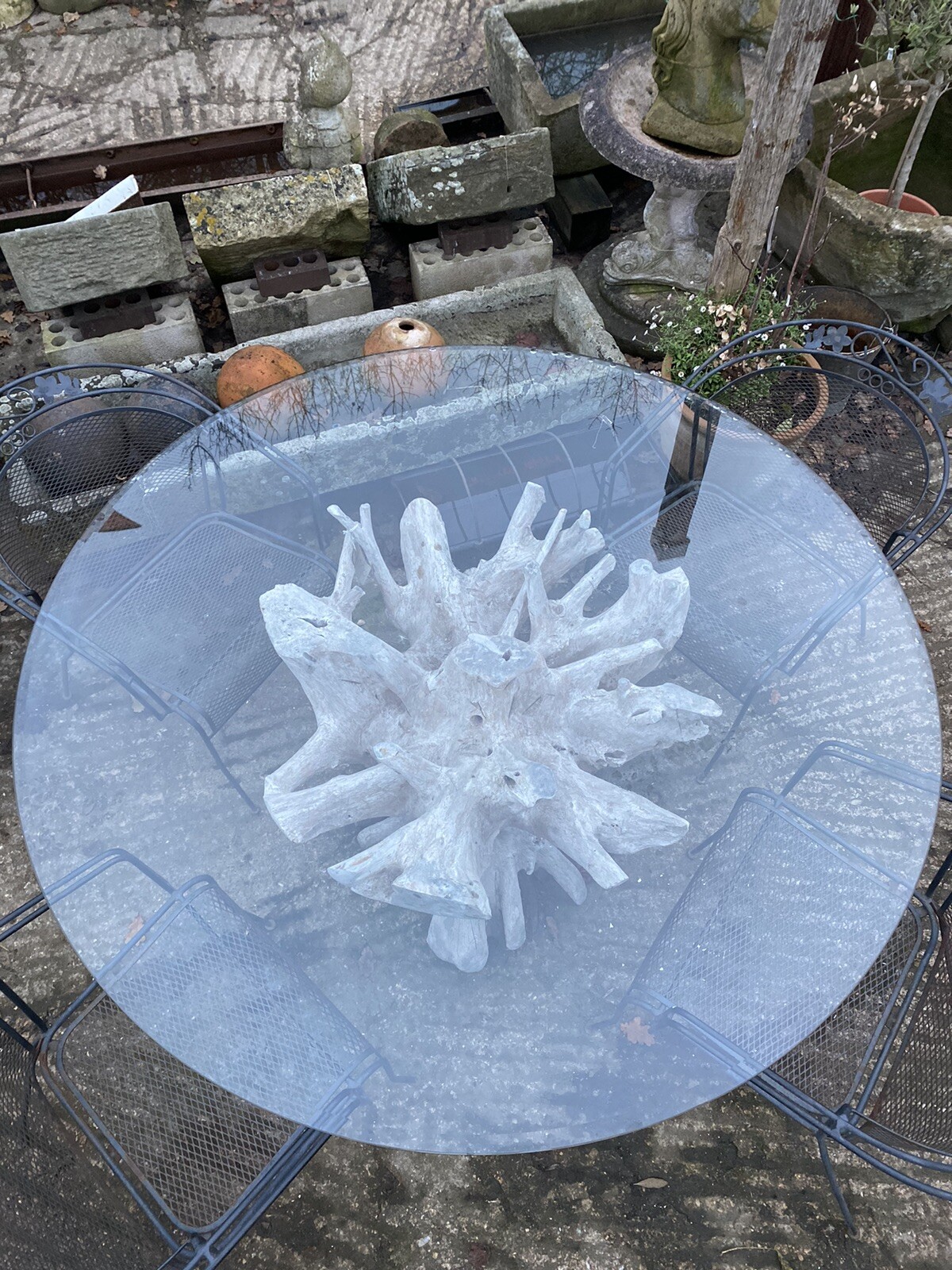 Large Antique Teak Root Glass Circular Dining Table eBay