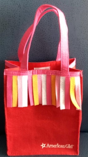AMERICAN GIRL RED felt BAG tote Bath Body works fringe lined 7 1/2 x 16 x 4