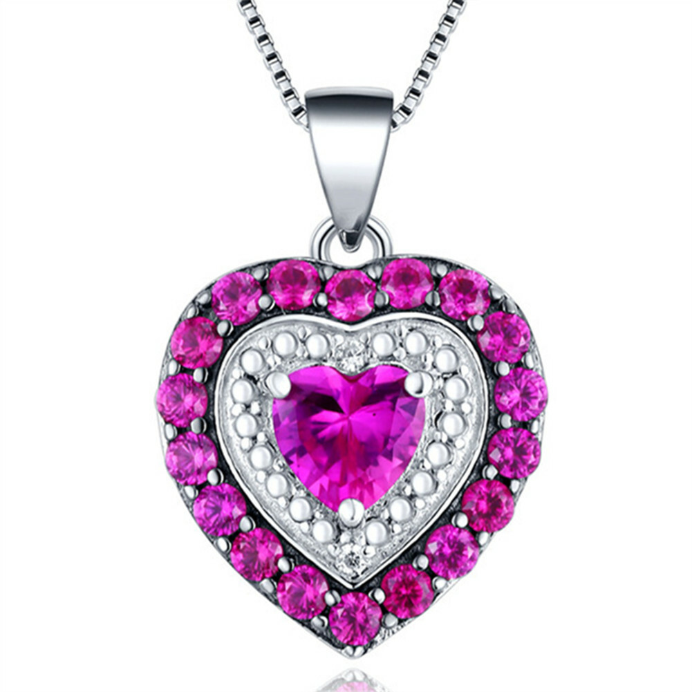 925 Sterling Silver Pink Heart Pendant Necklace Valentine's