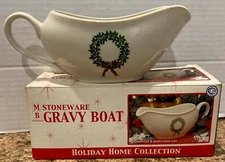 MerryBrite Stoneware Gravy Boat Holiday Home Collection with Wreath *NICE*
