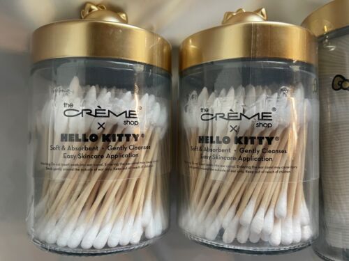 Creme Shop X Hello Kitty Cotton Swabs & Pads Reusable Glass Jars Gold Lids New - Imagen 3 de 3