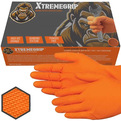 XTREMEAUTO Orange Nitrile Disposable Gloves Strong Heavy Duty Powder Free Car Mechanic