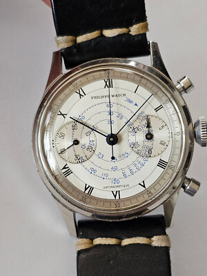 PHILIPPE WATCH-''HERMETIQUE''-ACCIAIO-RUOTA A COLONNE-VALJOUX 22-OVERSIZE (38 MM)