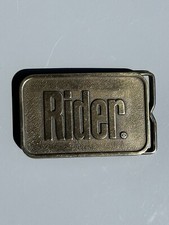 VTG Brass RIDER Embossed Belt 3  Buckle Motorcycle Biker 70s 80s 90s