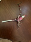 Swinging Antique Mother Bird in Tinsel nesting Swing of Mercury glass beads