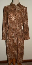 New Womens DG2 Diane Gilman Shirt Dress Large Animal Print Button Long Sleeve