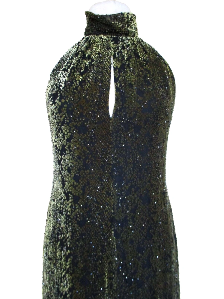 VESTIDO KAY UNGER VINTAGE 2 MUJER NEGRO OLIVA SEDA BLD FLOCADO TERCIOPELO BURNOUT Foto 2 de 4