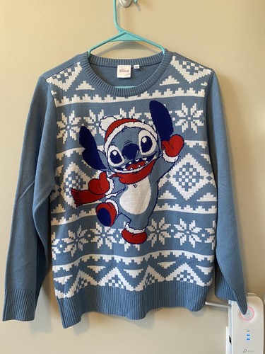 Disney Stitch Holiday Kids Christmas Winter Sweater Blue Kids Large - Picture 2 of 8