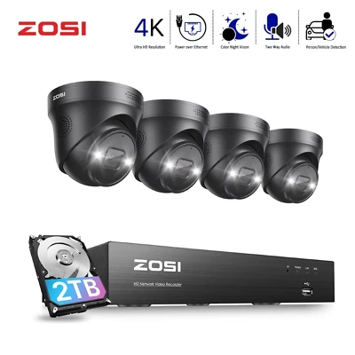 ZOSI 8CH 4K 8MP PoE Security Camera System with Spotlight AI NVR 2TB 2 Way Audio