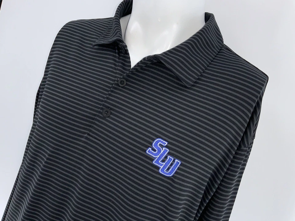 St. Louis Billikens Nike Dri Fit Polo Shirt XL Gray Black Stripe LS YGI V3-102 - Image 4 of 4