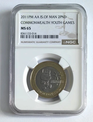 ISLE OF MAN 2 POUNDS COMMONWEALTH YOUTH GAMES - TOSHA BIMETAL 2011 NGC MS 65