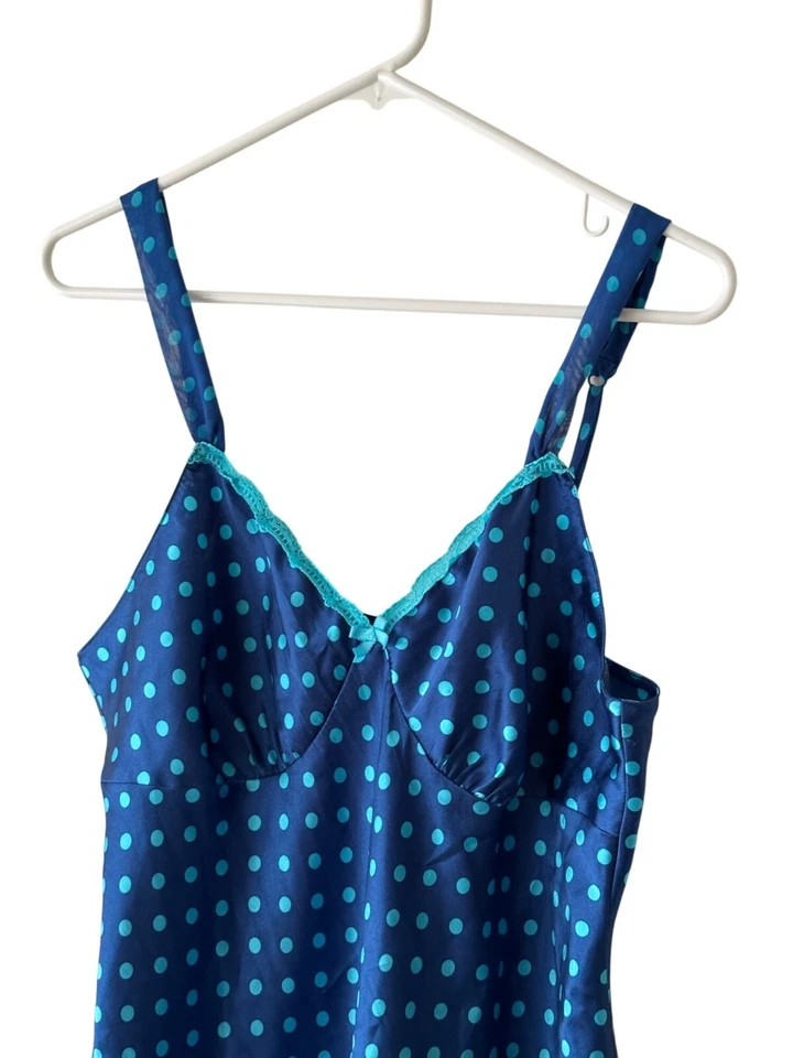 Vestido de Noche Gilligan & O'Malley Azul Lunares Sin Correas Ajustables Borde de Encaje L Foto 3 de 4
