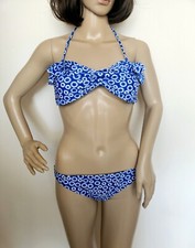 NWT GAP BODY Bikini Swimsuit Blue Circles Scrunch Hipsters Halter Ruffle Top S