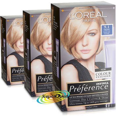 3x Loreal Preference 9 1 Viking Light Ash Blonde Permanent Hair