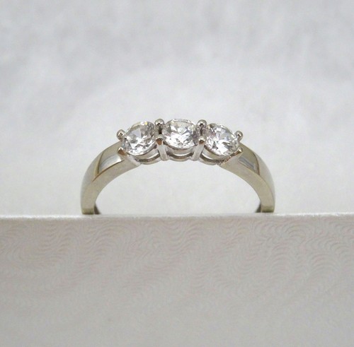 14K White Gold Ring CZ Anniversary Wedding Engagement Cubic Zirconia, F4 - Picture 4 of 8
