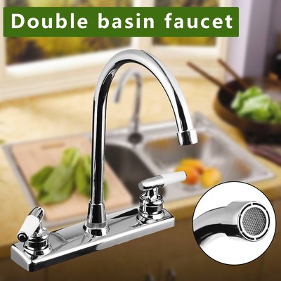 Double Holes And Handles Kitchen Faucet Hot Cold Basin Sink Mixer