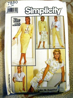 Simplicity 7880 JACKET BLOUSE SKIRT PANTSUIT 14 bust 36 pattern Uncut ...