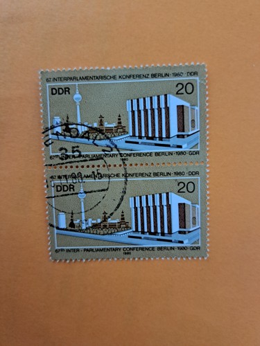 Germany. DDR. Pair. 20 Pfennig. Used. Off paper.