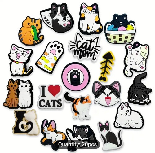 20 Stck. Niedlich Katze Serie Schuh Charms Set-PVC ZUM SELBERMACHEN Dekorationen für Crocs & Strand...