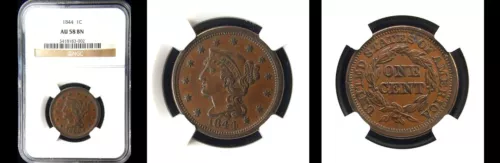 1844 1C NGC AU58BN-POP19 BRAIDED HAIR LARGE CENT