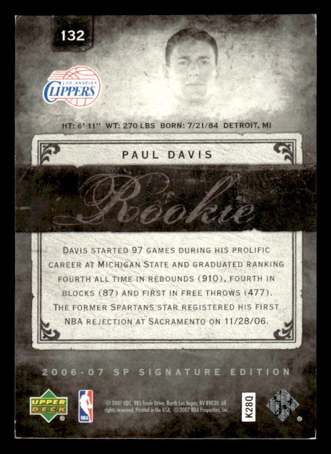 2006-07 SP Signature Edition #132 Paul Davis #/299 - Image 2 of 2