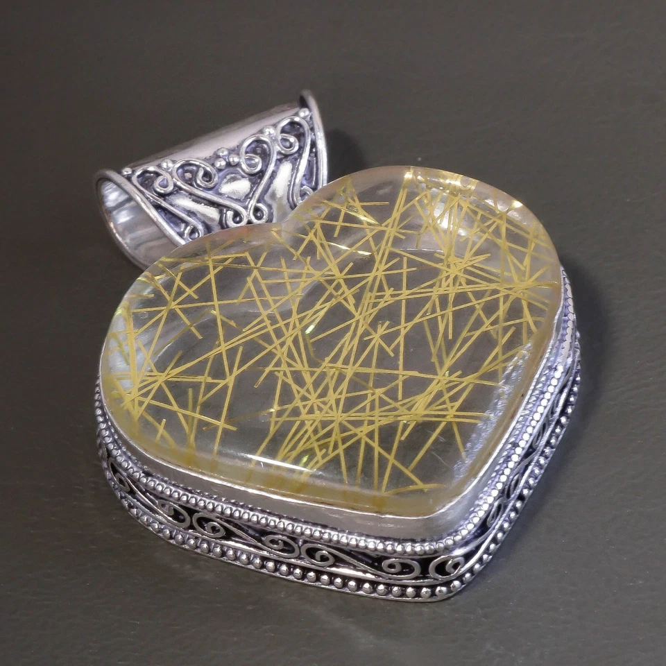 Colgante de joyería hecha a mano de plata 925 con piedras preciosas de cuarzo rutilo dorado 2,05" Foto 2 de 4