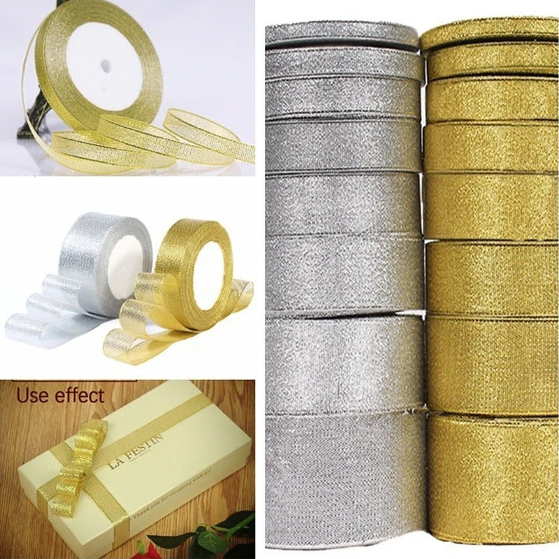 10 Roll/Set Silver/Gold Silk Satin Ribbon Home Decor Gift Wrap Nail Beauty DIY - Image 2 of 4