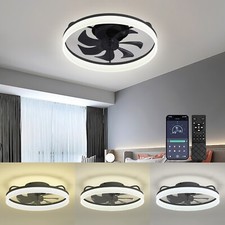 20" Flush Mount LED Ceiling Fan With Lights Remote  APP Control Fan Light Kit