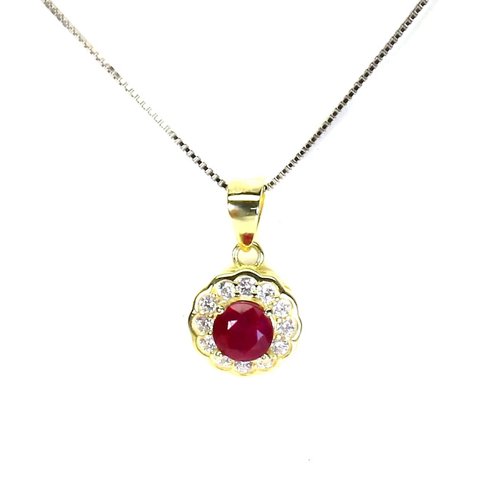 925 Sterling Silver Round Rd Ruby 5mm Simulated Cz Necklace 18 Inches - Image 2 of 4