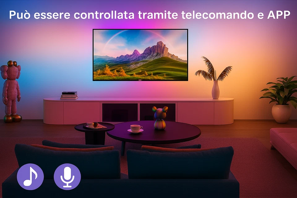 Striscia LED RGB 1 M 3 M USB 5V con Telecomando e App Impermeabile - Immagine 2 di 3