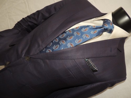 Bespoke Seize Sur Vingt Men's Blue Windowpane/Plaid Jacket Coat Size 36 - Picture 4 of 12
