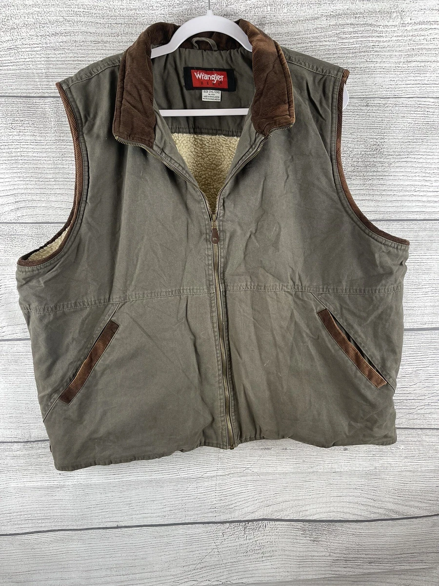 Wrangler Hero Vest Mens Green Age Faded Full Zip Sherpa Lined Coat