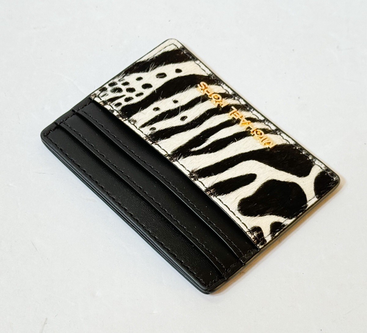 MICHAEL KORS JET SET TRAVEL CARD HOLDER WALLET EXOTIC PRINT BLACK 
