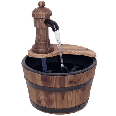 Outsunny Gartenfass Brunnen Terrasse Holz elektrisches Wasserspiel mit Pumpe