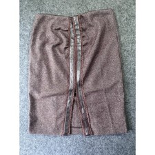 Bebe Textured Tweed Pencil Skirt 8 Mauve Metallic Lace Trim Back Slit