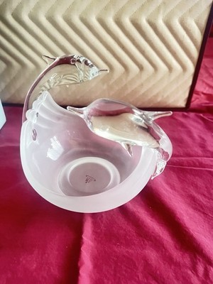 Frosted Partylite Glass Candle Holder W/Clear Dolphins Candle Holder Included