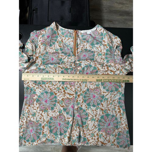 Verónica Barba Henrieta Floral Top Seda Elástico Talla 12 Media Manga Cuello en V Preppy - Imagen 6 de 15