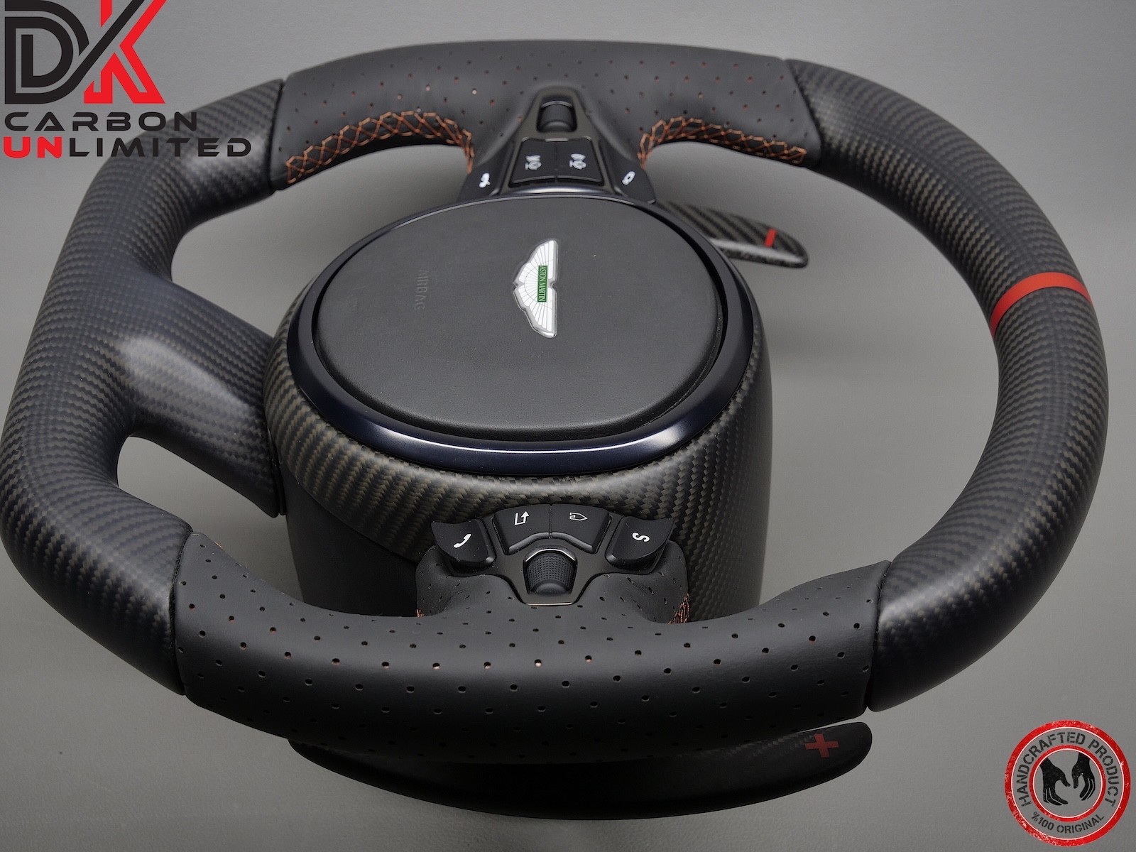 Aston Martin DBS DB11 Vantage Lords Red Perforated Napa Carbon Steering Wheel v1