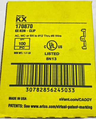 nVent Caddy KX KON Clip 170870 - AC, MC or BX to #12 Thru #8 Wire BOX OF 100