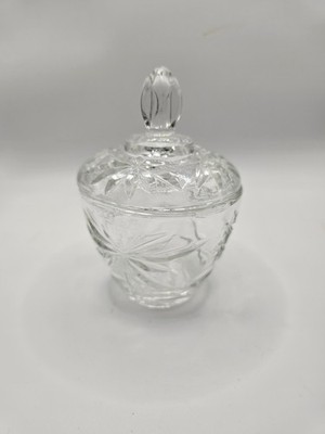 Vintage Anchor Hocking Star of David Cut Glass Lidded Sugar Bowl 