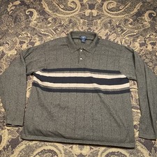 Vtg Dockers Men's Long Sleeve Polo Sweater Dark Green With Stripes Size XL