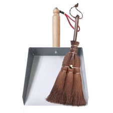 Mini Metal Dustpan and Brush Set Natural Bristle Hand Broom for Fireplace