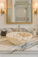 White Quartz Stone Vessel Sink | Handcrafted Luxury Bathroom Kitchen Basin