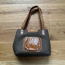 Eric Javits Brown Raffia with Embossed Leather Trim Tote Bag