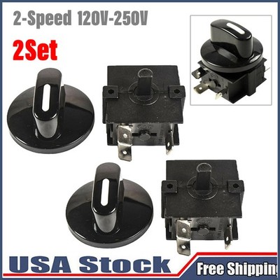 Rotary Switch Knob 4-Position 3-Speed 120-250V 15A Fan Heater Speed Selector 2X