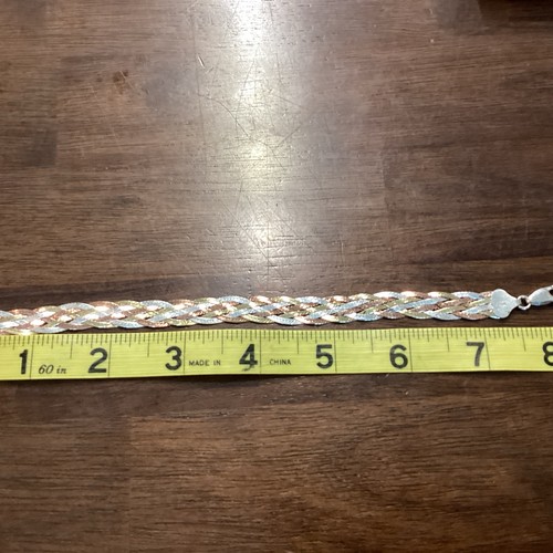 Italian 925 Sterling Silver Gold 2-tone Braided Bracelet 8” Italy - Picture 4 of 8