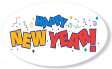 HAPPY NEW YEAR PARTY FAVORS LABELS OVAL ENVELOPE SEALS SCRAPBOOK STICKERS