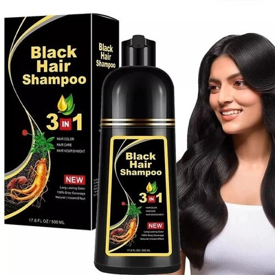 Black Hair Dye Shampoo 3 in 1 Instant Color Herbal Ingredients for Men/Women