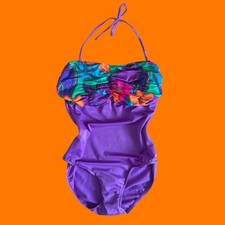 80's 90's vintage purple one piece bathing suit swimsuit Size 10 deadstock