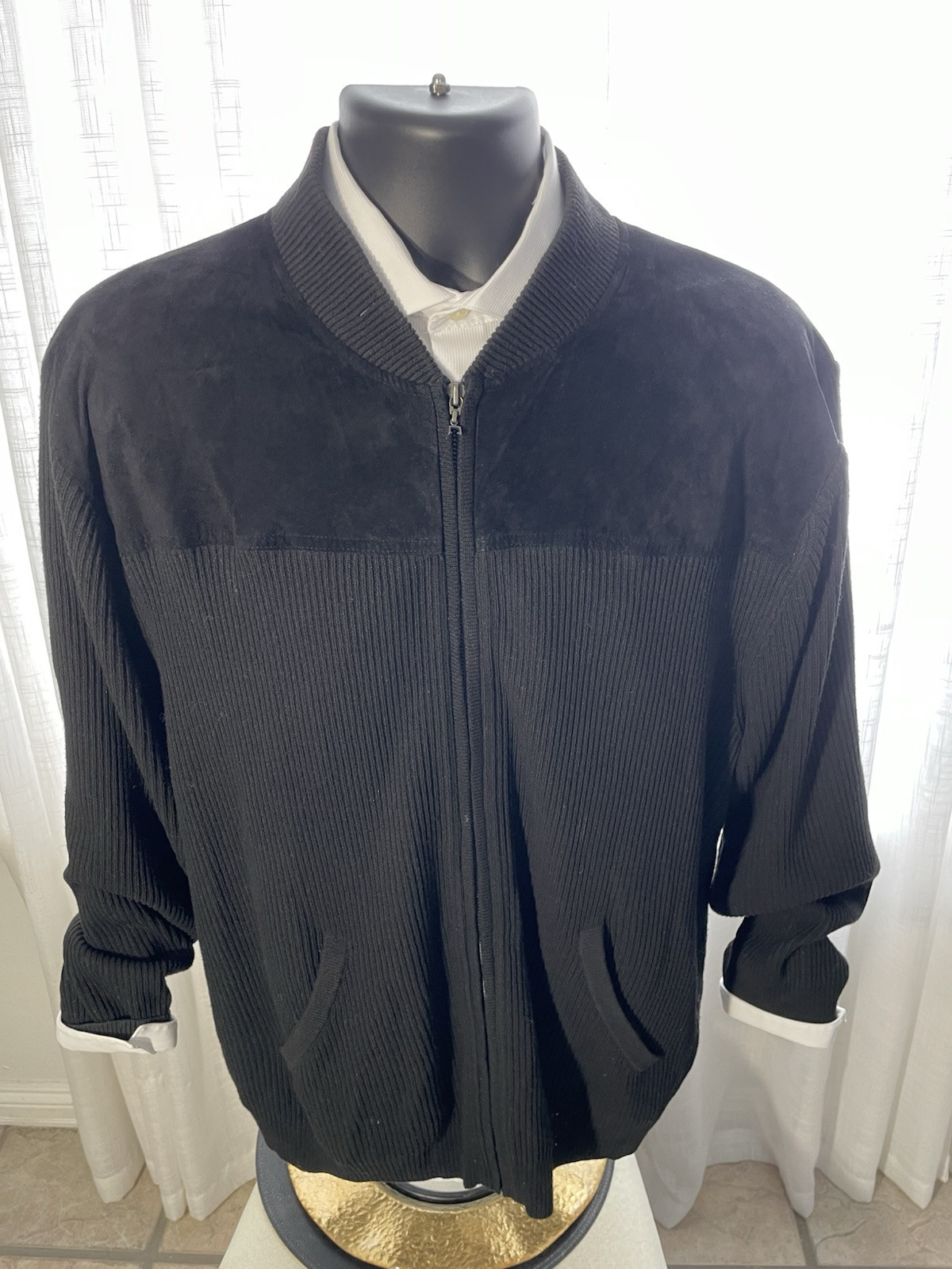 Pendleton Men Jacket Large Black Leather knit Sue… - image 6